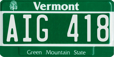 VT license plate AIG418