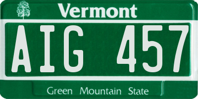 VT license plate AIG457