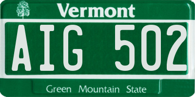VT license plate AIG502