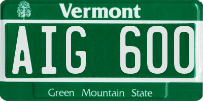 VT license plate AIG600