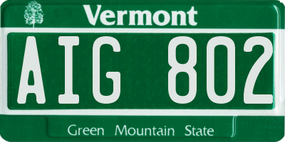 VT license plate AIG802