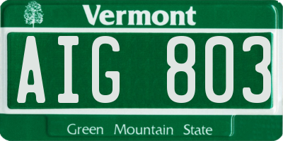 VT license plate AIG803