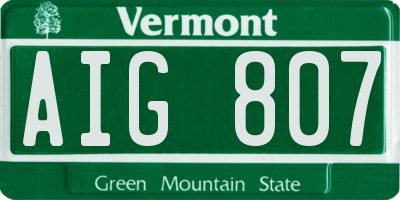 VT license plate AIG807