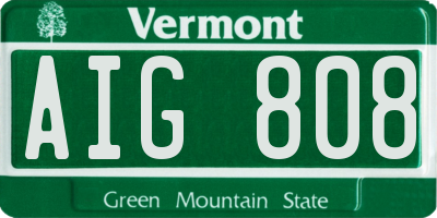 VT license plate AIG808