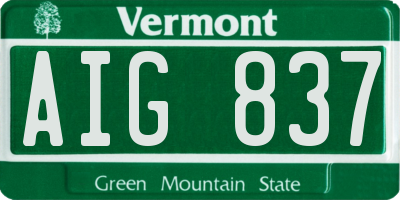 VT license plate AIG837