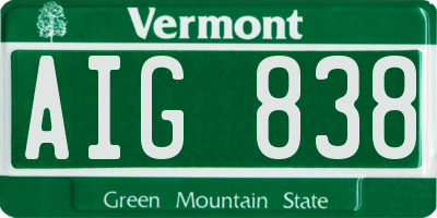 VT license plate AIG838