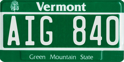 VT license plate AIG840