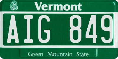 VT license plate AIG849