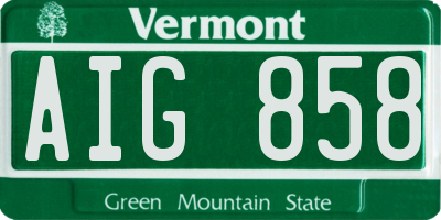 VT license plate AIG858