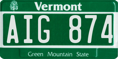 VT license plate AIG874