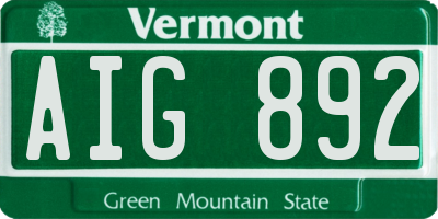 VT license plate AIG892