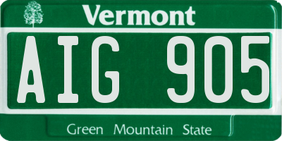 VT license plate AIG905
