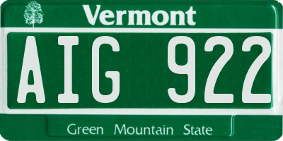 VT license plate AIG922