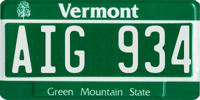 VT license plate AIG934