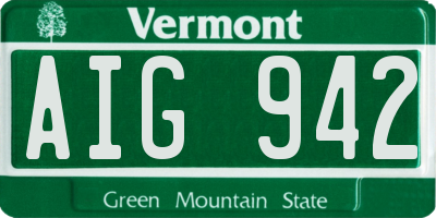 VT license plate AIG942