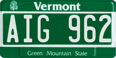 VT license plate AIG962