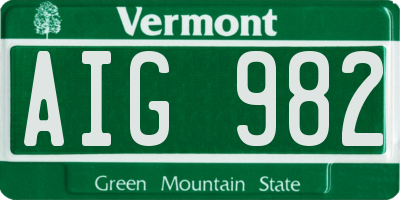 VT license plate AIG982