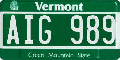 VT license plate AIG989