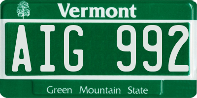 VT license plate AIG992