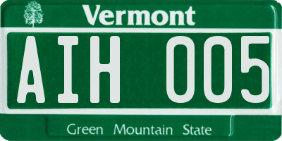 VT license plate AIH005