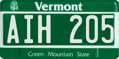 VT license plate AIH205