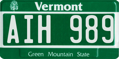 VT license plate AIH989