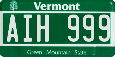 VT license plate AIH999