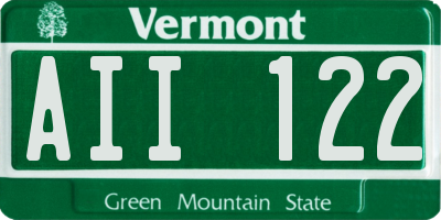 VT license plate AII122
