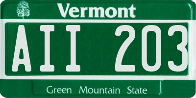 VT license plate AII203