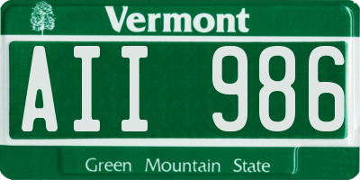 VT license plate AII986