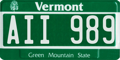 VT license plate AII989