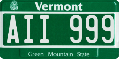 VT license plate AII999