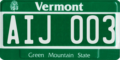 VT license plate AIJ003