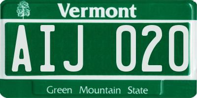 VT license plate AIJ020