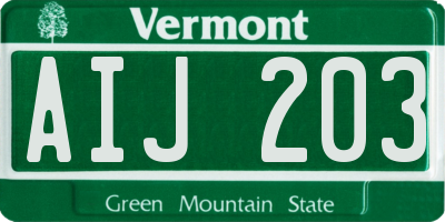 VT license plate AIJ203