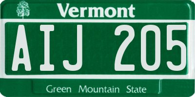 VT license plate AIJ205