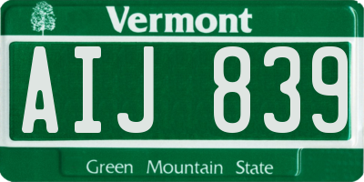VT license plate AIJ839