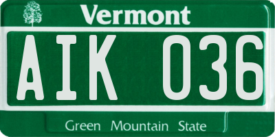VT license plate AIK036