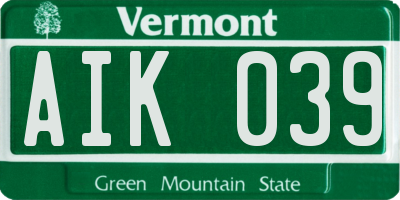VT license plate AIK039