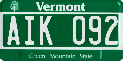 VT license plate AIK092