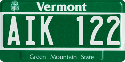 VT license plate AIK122