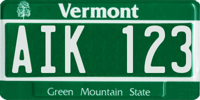 VT license plate AIK123