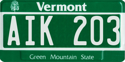 VT license plate AIK203
