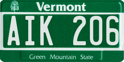 VT license plate AIK206
