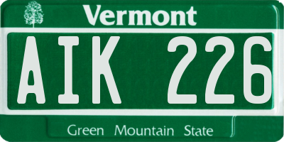 VT license plate AIK226