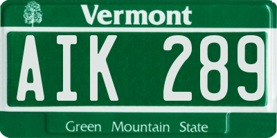 VT license plate AIK289