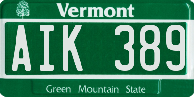 VT license plate AIK389