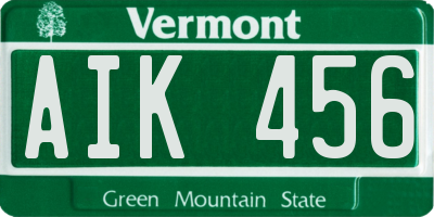 VT license plate AIK456