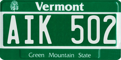 VT license plate AIK502
