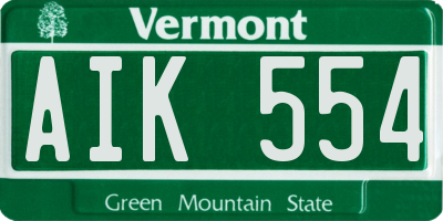 VT license plate AIK554
